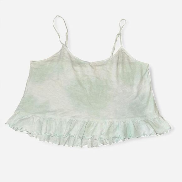 American Eagle Green Tie Die Ruffle Hem Cropped Tank - Picture 1 of 4